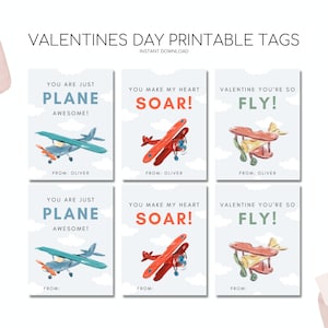 Kinder Flugzeug Valentinstag Karten, druckbare Flugzeug Tag Tags, Kid Vday Flugzeug Tag, moderne Flugzeug Valentines, bearbeitbare Sofort Download