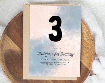 Modern Cotton Candy Birthday Invitation, Cotton Candy Birthday Party Invite, Cotton Candy Party, Editable Template, Instant Download