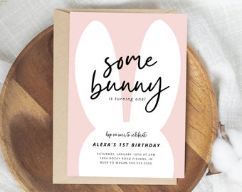 Bunny Birthday Invitation, Some Bunny Birthday Invite, Bunny First Birthday, Girl 1st Birthday Party, Editable Template, Instant Download