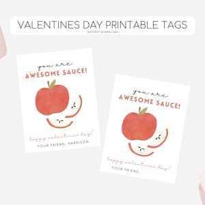 Apfelsauce Valentinstag Karten, druckbare Apfelsauce Valentinstag Tags, Apfel Valentinstag Tag, Super Sauce, bearbeitbare Sofort Download