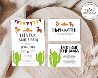 Taco Baby Shower Invitation, Fiesta Baby Shower Invite, Editable Template, Instant Download