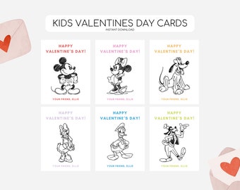 Mickey and Friends Valentinstag Karten, druckbare Valentinstag Tags, Mickey Mouse Tag, moderne Mickey Valentine, bearbeitbare Sofort Download