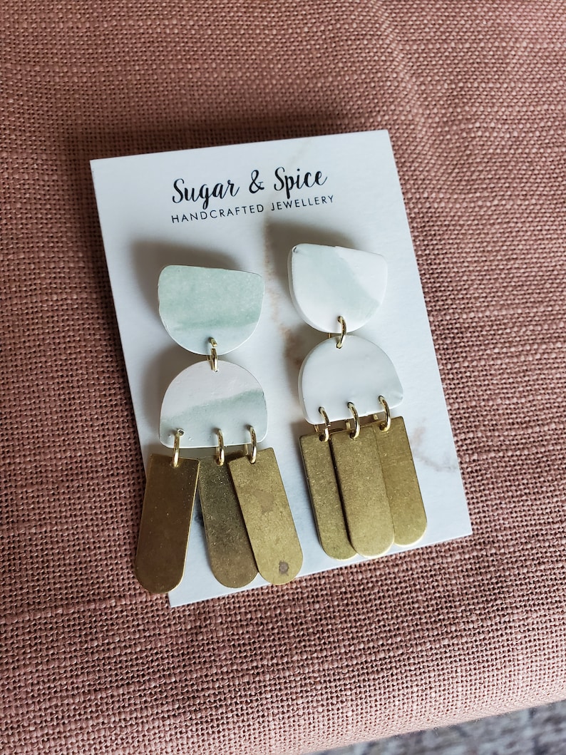 Marbled Green and White Clay Earrings