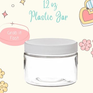 12oz Clear Plastic Storage Jars Containers 6/pk Refillable Wide-Mouth Plastic Slime Storage Containers Beauty Products Kitchen Storage