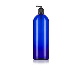 32oz Blue Plastic Bottle Tall PET 1/pk Refillable Bottle Black Pump Dispenser For Shampoo Hand Soap Hand Cream Body Wash Eco Friendly Reuse