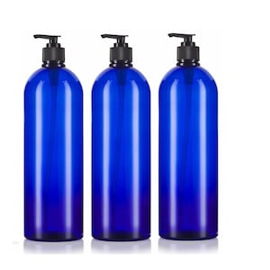 32 Unzen Blaue Plastikflasche Hoch PET 3 / pk Nachfüllbare Flasche Schwarze Lotion Pumpe Für Shampoo Handseife Körperwäsche Umweltfreundlich Wiederverwendbar Recyclebar