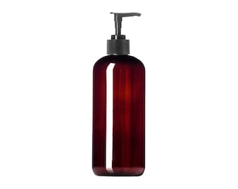 16oz Amber PET Bottle with Black Lotion Pump, UV Protection Container