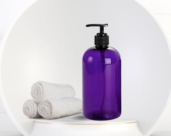 16oz Purple or Amber Plastic Bottle PET 1/pk Refillable Bottle Black Pump Dispenser For Shampoo Hand Soap Hand Cream Body Wash Reuseable