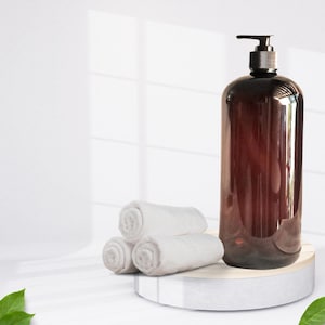 32 Unzen Bernsteinfarbene Plastikflasche PET 1 / PK nachfüllbare Flasche Schwarze Lotionsflasche für Shampoo-Handseife-Körperwäsche Umweltfreundliche Wiederverwendbare Recyclebar