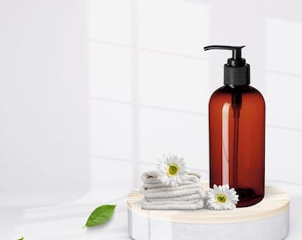 12oz Amber Plastic Bottle PET 1/pk Refillable Bottle Black Pump Dispenser For Shampoo Hand Soap Hand Cream Body Wash Eco Friendly Reuseable