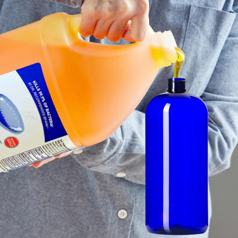 32oz Blue Plastic Bottle PET 1/pk Refillable Bottle Black Lotion Pump For Shampoo Hand Soap Body Wash Eco Friendly Reuseable Recyclable image 10