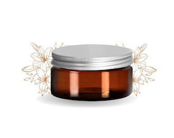 8oz Amber Plastic Jars PET Heavy Wall Low Profile Wide Mouth Jars w/ Air Tight Leak Proof Lined Aluminum Lined Lids + Spatulas 1/pk