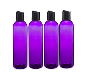 4oz Plastic Bottles Purple PET 4/pk Includes Smooth Black Disc Top Caps 120ml or 4oz