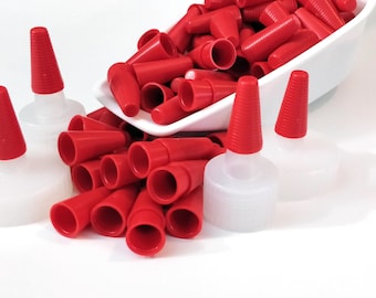 ヨーク ディスペンシング キャップ ロング オーバーキャップ レッド シーラー チップ キャップ 交換用 追加キャップ 12、24、36、60、100 個パック