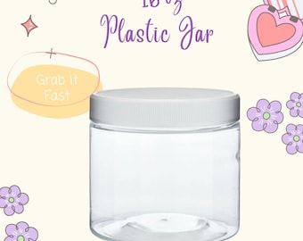 16oz Clear Plastic Jars 4/pk PET Straight-Sided Plastic Food Safe Cosmetics bath salts bath and body care products craft Slime Container