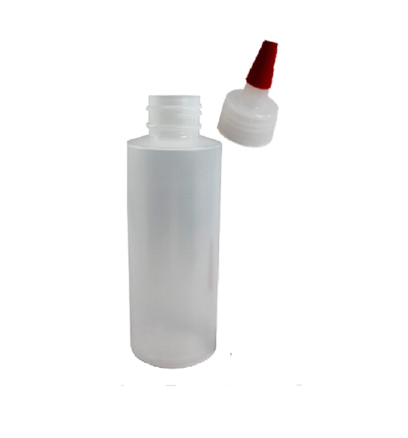 May include: A clear plastic bottle with a red squeeze top. The bottle is empty and ready to be filled with your favorite liquid.