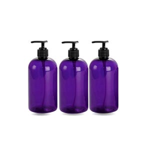 3er-Pack 16 Unzen lila oder bernsteinfarbene PET-Kunststoffflaschen mit schwarzer Pumpe - nachfüllbare Shampoo-, Handseife- und Lotionspender, umweltfreundlich