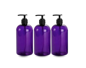 Refillable Amber or Purple PET Bottles with Black Pump - 16oz 3-Pack