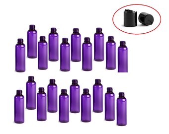 2oz Empty Plastic Purple PET Bottles Dispensing Black Disc Cap TSA Travel Approved Container Size Refillable Bulk Qty 25, 50 or 100 60ml