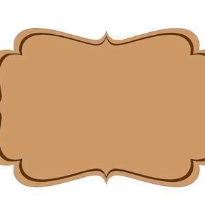 May include: A brown label with a decorative border. The label is blank and ready to be filled with text.