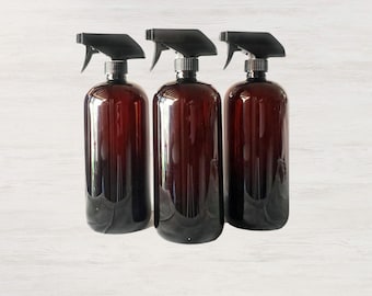 32oz AMBER Trigger Spray Plastic Bottle 3/pk All Purpose Kitchen Bathroom Cleaner Disinfectant Refillable Reuseable Eco Friendly No Shatter