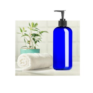 Refillable Blue PET Bottle with Black Pump: 16oz Lotion Dispenser