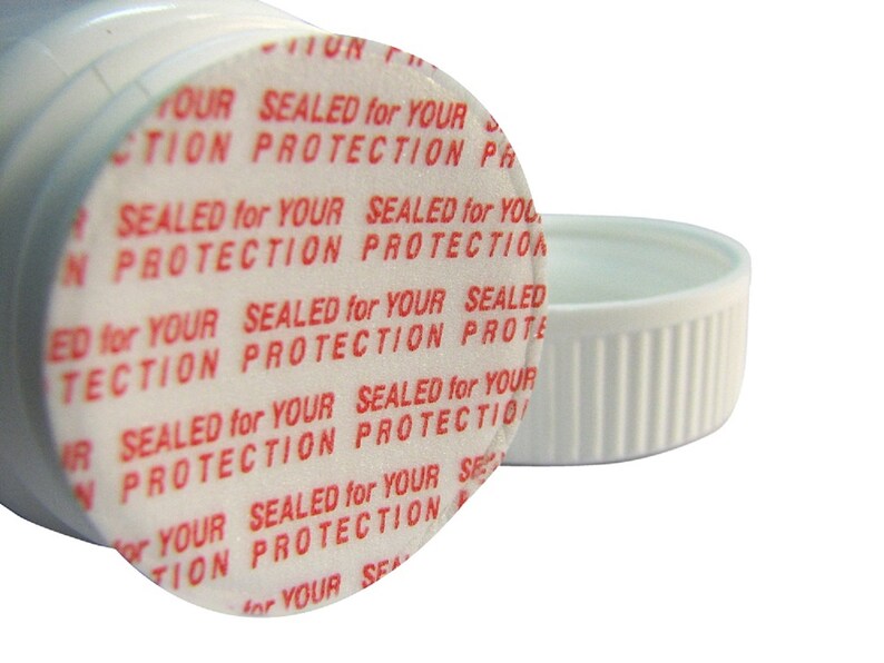 33mm Pressure Sensitive PS Foam Cap Liners Seal Tamper Seal Sealed for your Protection US Seller Red Print