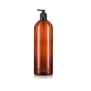 32-Unzen-Plastikflasche AMBER, hohe runde PET-Flaschen mit schwarzen Lotionspumpen, Menge 1 pro Packung 32 Unzen