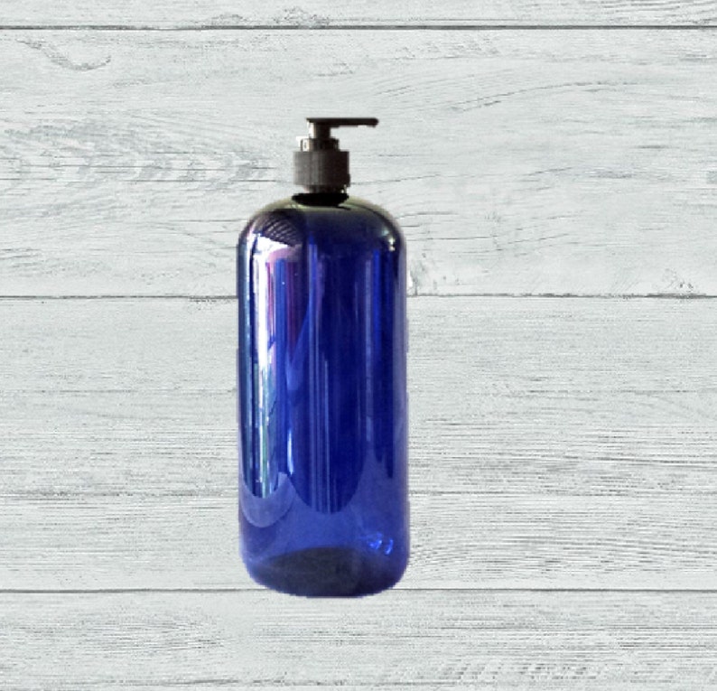 32oz Blue Plastic Bottle PET 1/pk Refillable Bottle Black Lotion Pump For Shampoo Hand Soap Body Wash Eco Friendly Reuseable Recyclable image 6