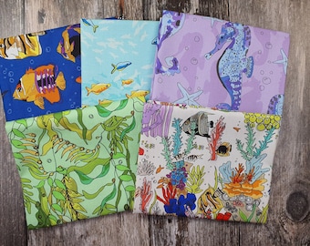 Sea ln Colour 5 Piece Fat Quarter Fabric Bundle 100% Cotton - Quilting - Sewing - Patchwork  - Slow Stitching - By The Crafty Lass