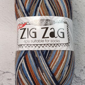 King Cole Zig Zag 4ply Sock Yarn Socks Shawl Decorations Gift Knitting Crochet Mystic Blue