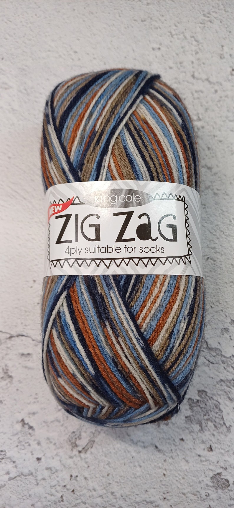 King Cole Zig Zag 4ply Sock Yarn Socks Shawl Decorations Gift Knitting Crochet Mystic Blue