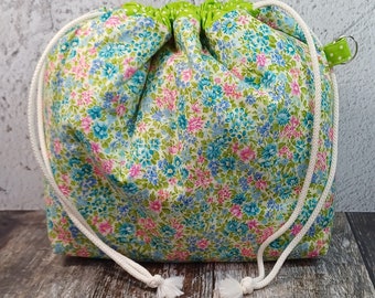 Ditsy Flowers Drawstring Project Bag Knitting - Crochet - Travel - Craft - Gift