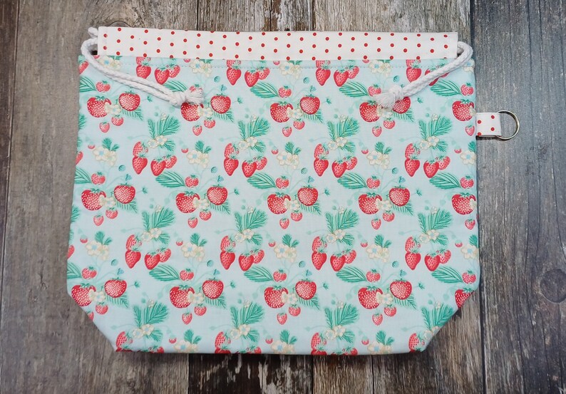 Strawberry Drawstring Project Bag Knitting Crochet Travel Craft Gift image 2