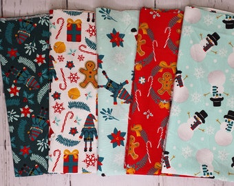 Gnome Santa Christmas Fabric Fat Quarter Bundle - Sewing - Quilting - Slow Stitching - Christmas Fabric