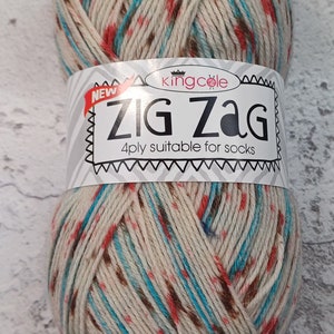 King Cole Zig Zag 4ply Sock Yarn Socks Shawl Decorations Gift Knitting Crochet Petrol