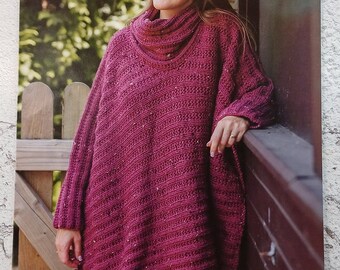 Emu Classic Classic Tweed Chunky  Knitted Ladies Draped-Neck Poncho Paper Pattern (1063)