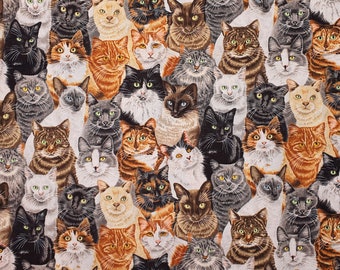 Crowded Cats Fabric 100% Cotton - Quilting - Sewing - Patchwork - English Paper Piecing