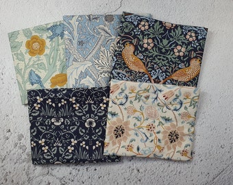 William Morris Nature's Dream 5 Piece Fabric Bundle  Organic Cotton - Sewing - English Paper Piecing - Patchwork - Quilting - Slow Stitching