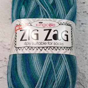 King Cole Zig Zag 4ply Sock Yarn Socks Shawl Decorations Gift Knitting Crochet Ocean