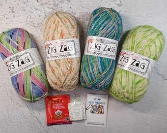 King Cole Zig Zag 4ply Sock Yarn Gift Set - Socks - Shawl - Decorations - Gift - Knitting - Crochet #3