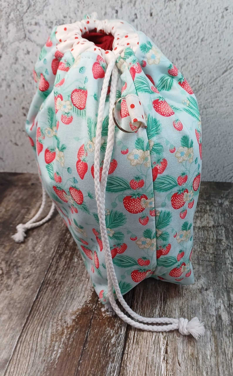 Strawberry Drawstring Project Bag Knitting Crochet Travel Craft Gift image 4