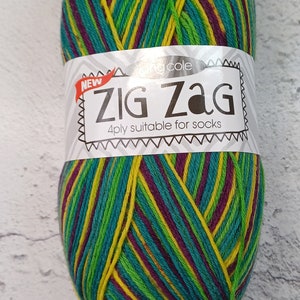 King Cole Zig Zag 4ply Sock Yarn Socks Shawl Decorations Gift Knitting Crochet Jester