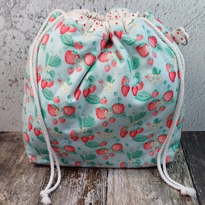 Strawberry Drawstring Project Bag Knitting Crochet Travel Craft Gift image 1