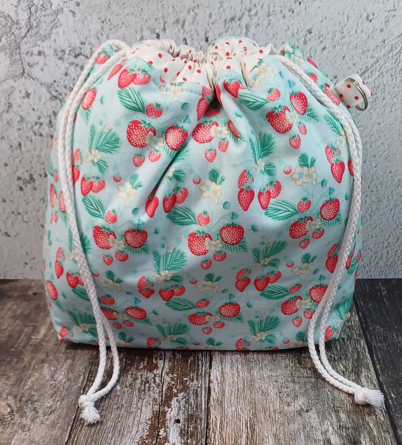 Strawberry Drawstring Project Bag Knitting Crochet Travel Craft Gift image 1