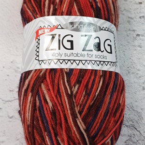 King Cole Zig Zag 4ply Sock Yarn Socks Shawl Decorations Gift Knitting Crochet Holly Berry