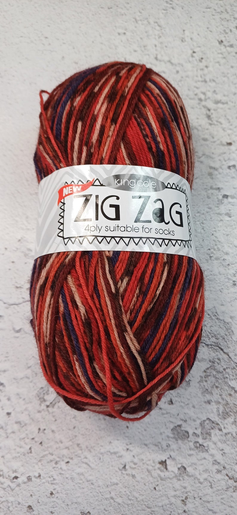 King Cole Zig Zag 4ply Sock Yarn Socks Shawl Decorations Gift Knitting Crochet Holly Berry