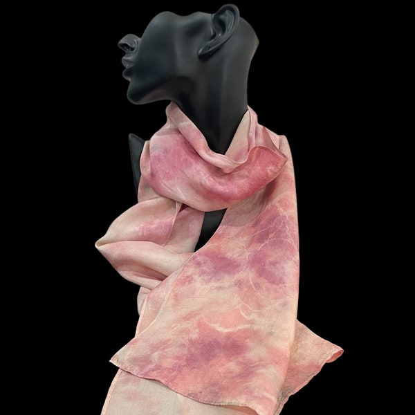 Hand Dyed Silk Scarf | Rose Gold & Peach | Crinkle Tie Dye Scarf | Silk Shibori| Unique gifts for her