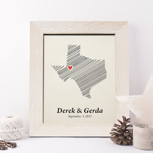 2nd Anniversary Gift State Map Print,  Cotton Anniversary Gift