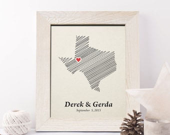 2nd Anniversary Gift State Map Print,  Cotton Anniversary Gift